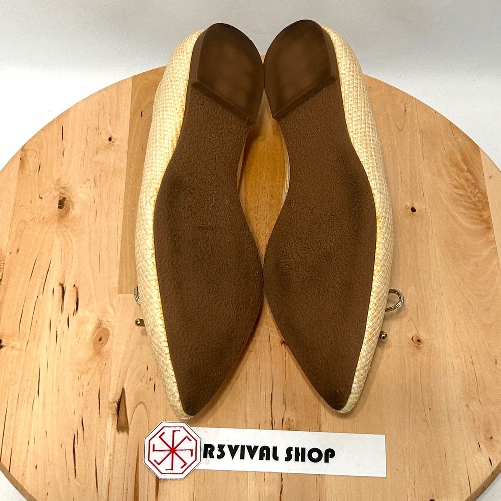 Jack Rogers Woven Raffia Pointed Toe Ballet Flats Beige Metallic Bow - Size 8.5M - Picture 10 of 12
